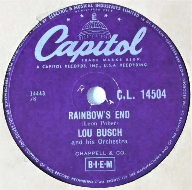 78rpm 10” LOU BUSCH. RAINBOW’S END / ZAMBEZI. Capitol CatNo:CL14504.
