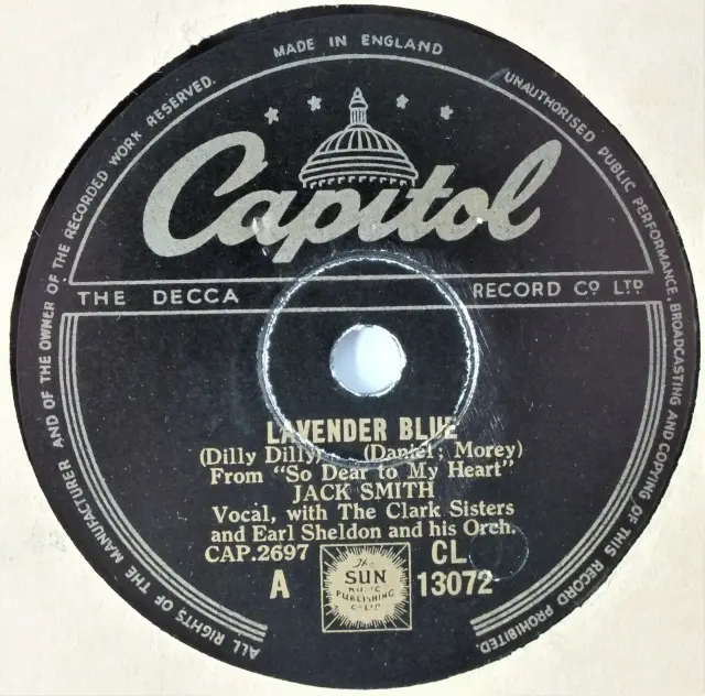 78rpm 10” CL13072 1949. JACK SMITH. LAVENDER BLUE / A STRAWBERRY MOON.