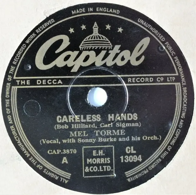 78rpm 10” MEL TORME. CARELESS HANDS / AGAIN. CL13094. 1949.